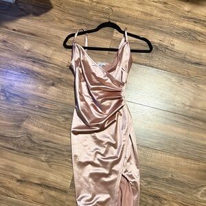 Elegant Asymmetrical Satin Dress in Blush
